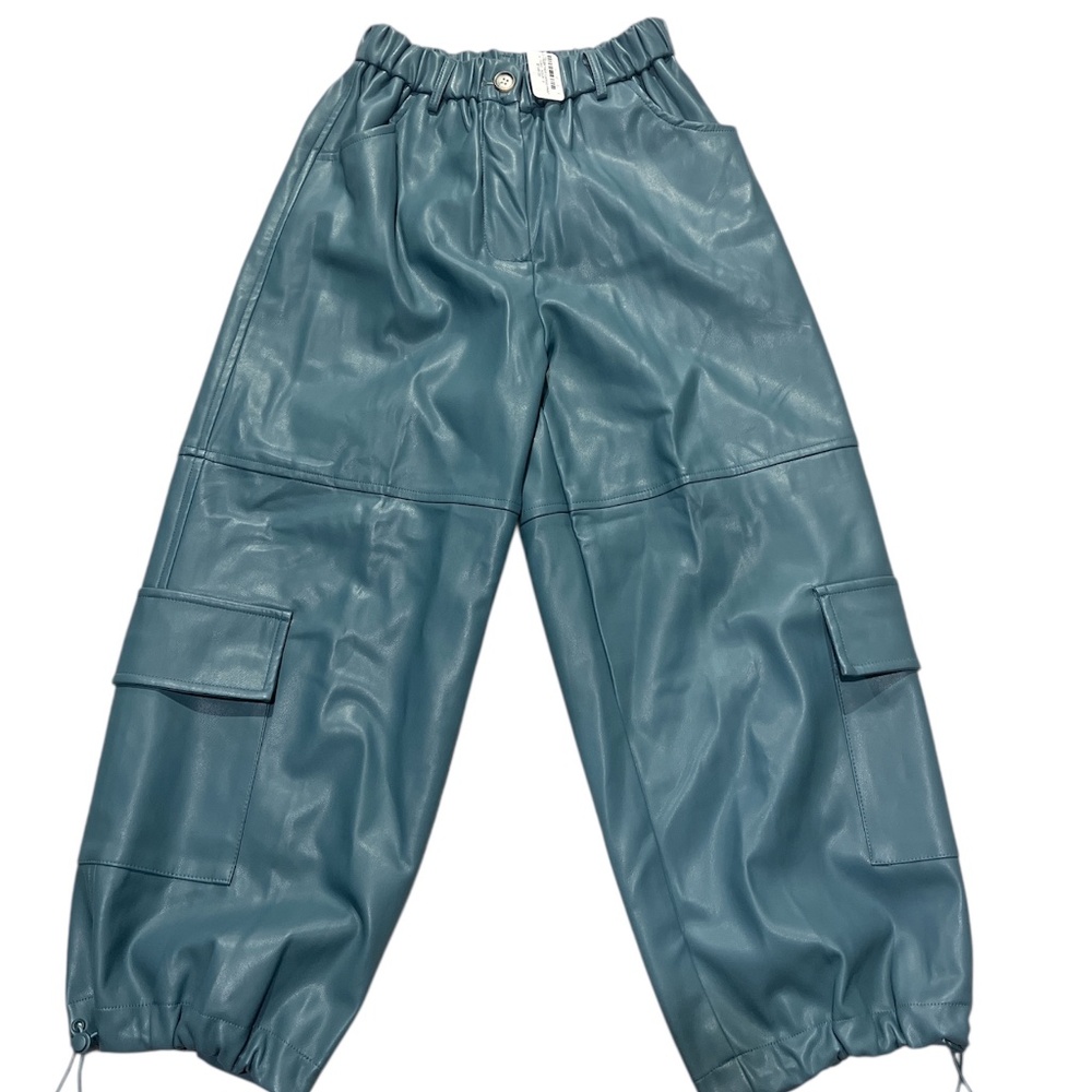 Dolce Cabo Faux Leather Cargo Pants NWT Size Small Aqua Women's